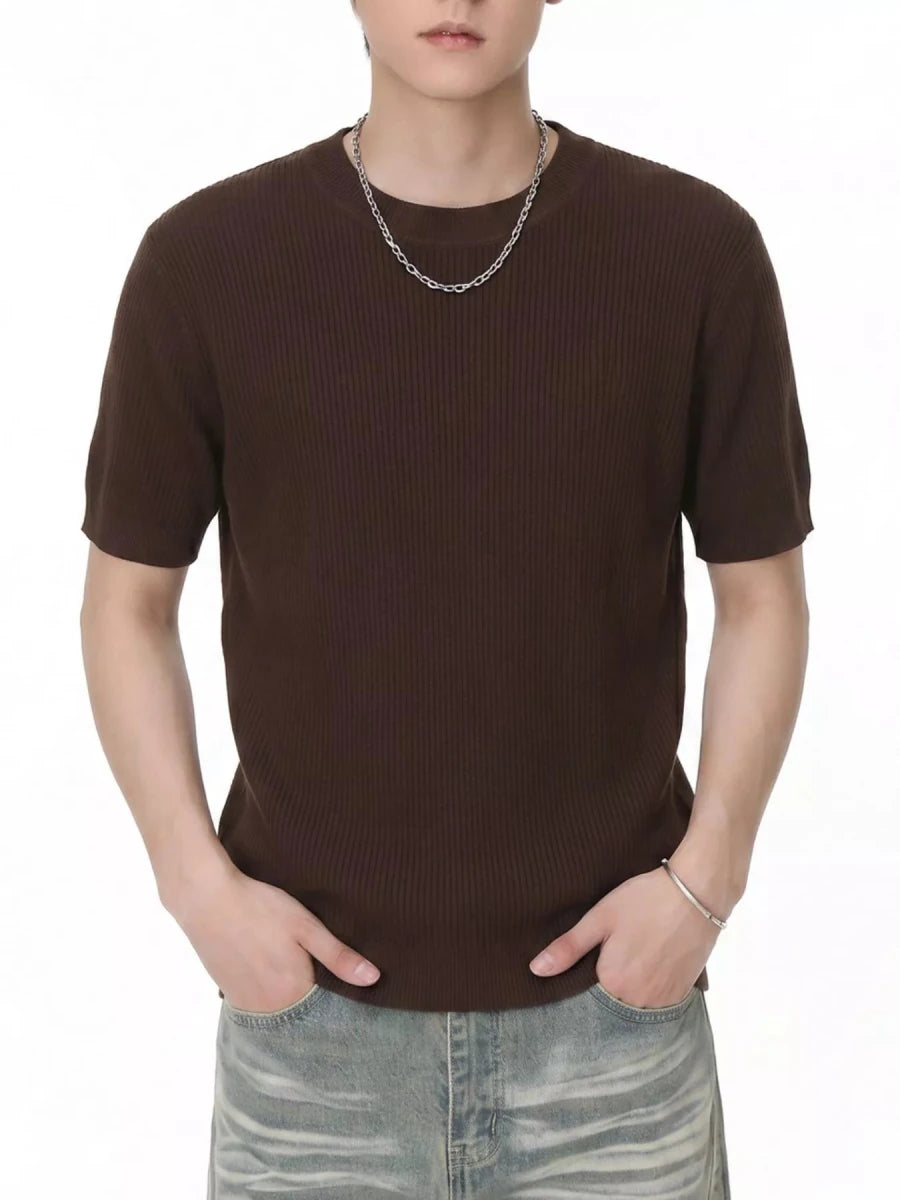Men's Ribbed Knit Short Sleeve T-Shirt - WowStore.live