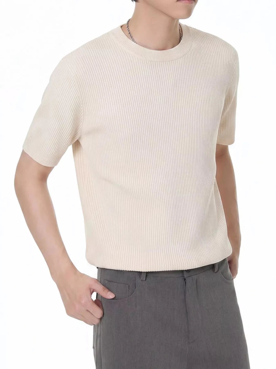 Men's Ribbed Knit Short Sleeve T-Shirt - WowStore.live