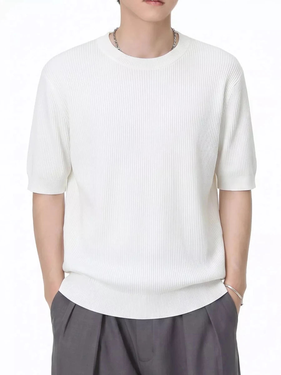 Men's Ribbed Knit Short Sleeve T-Shirt - WowStore.live