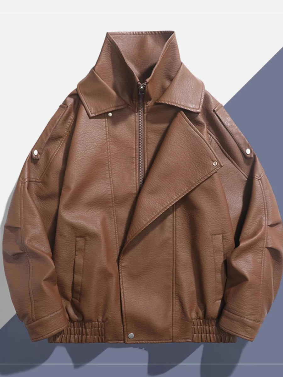 Men's Zip Up Leather Moto Jacket - Wow Store