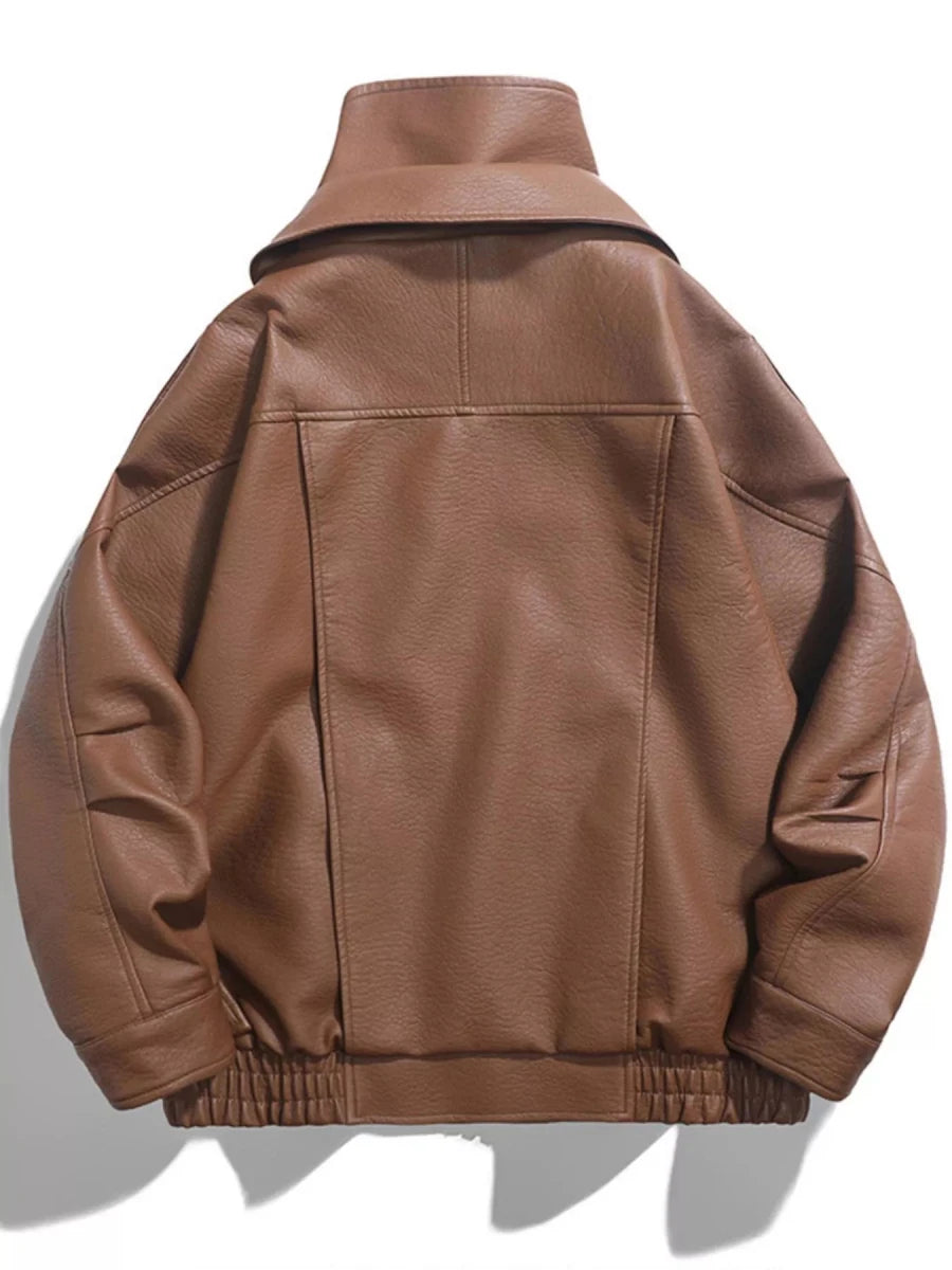 Men's Zip Up Leather Moto Jacket - Wow Store