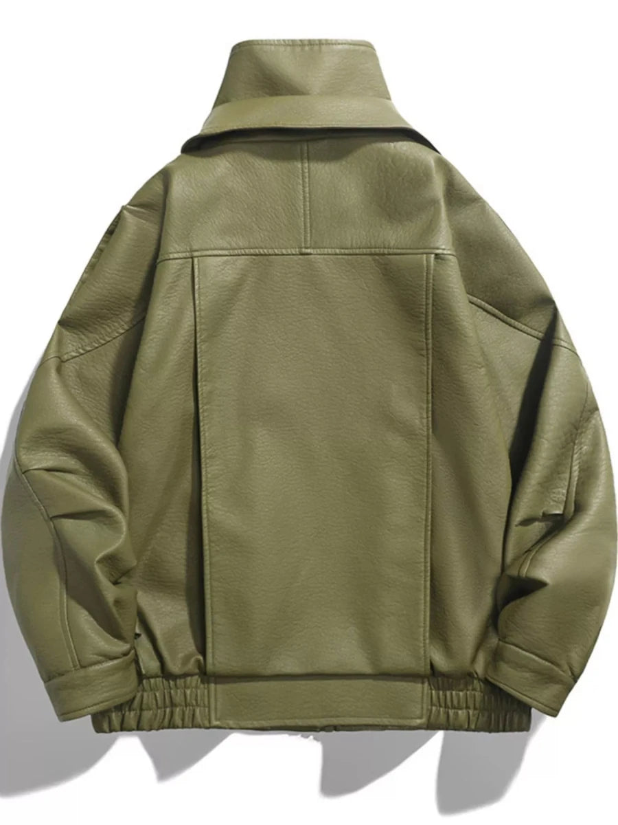 Men's Zip Up Leather Moto Jacket - Wow Store