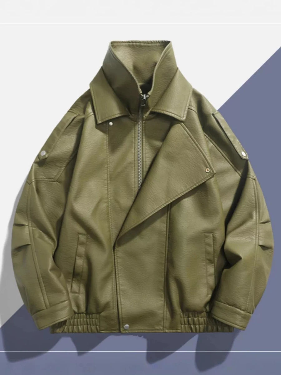 Men's Zip Up Leather Moto Jacket - Wow Store