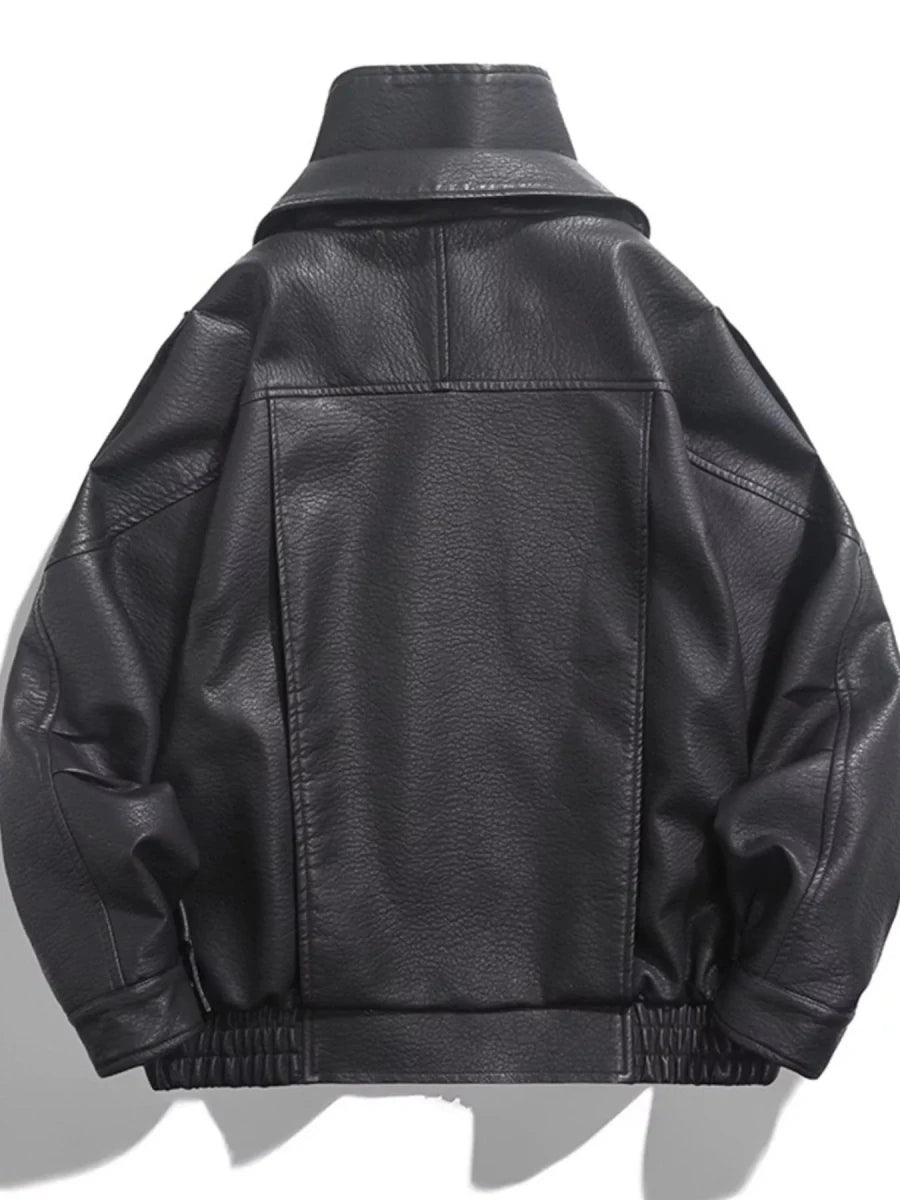 Men's Zip Up Leather Moto Jacket - Wow Store