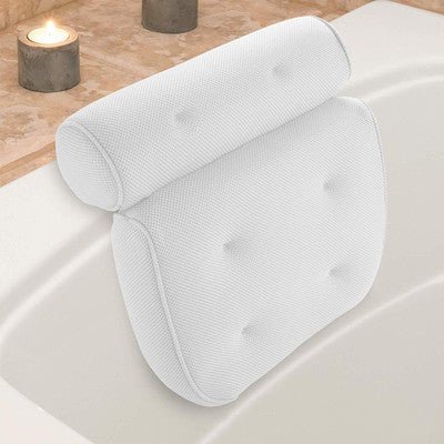 Mesh Bath Pillow with Suction Cups in white
