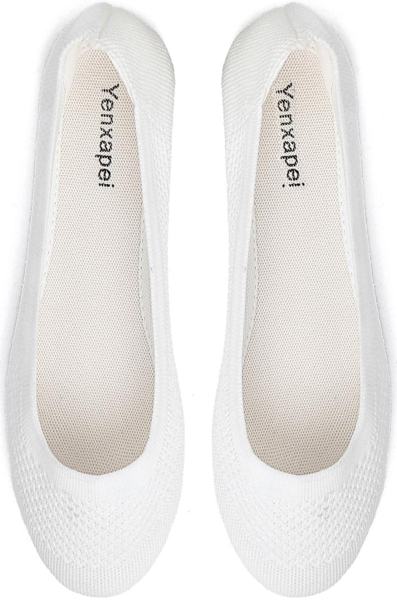 Mesh Knit Ballet Flats - White - WowStore.live