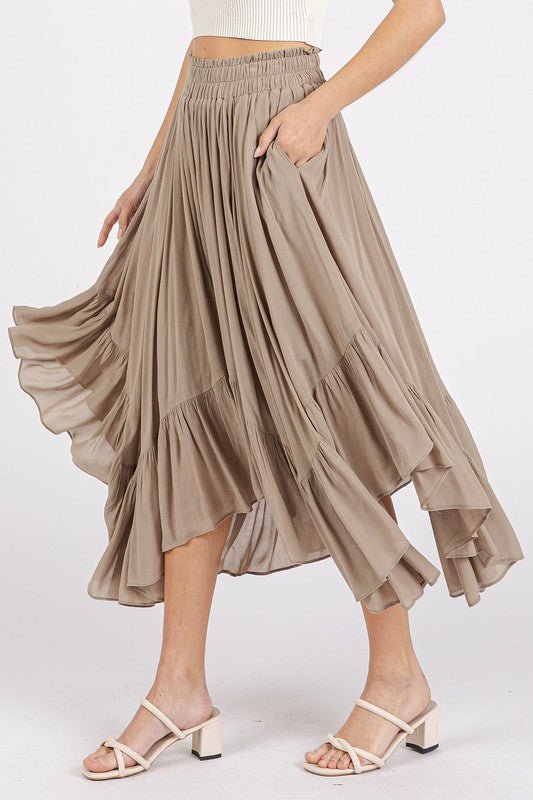 Mittoshop Handkerchief Hem Elastic Waist Pocket Midi Skirt | Wow Store - Wow Store