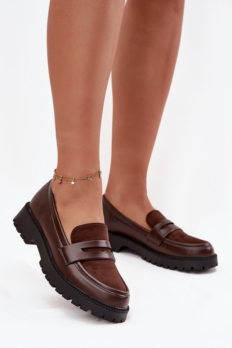Brown eco-leather moccasins from Step In Style, side view of women's comfortable loafers