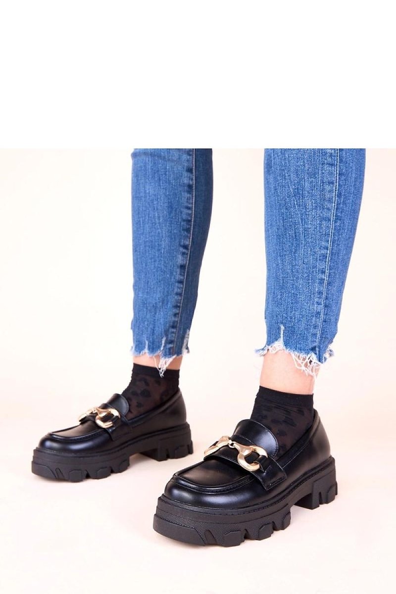 Black eco-leather moccasin shoes by Solea - women's casual slip-on loafers with soft sole and rounded toe