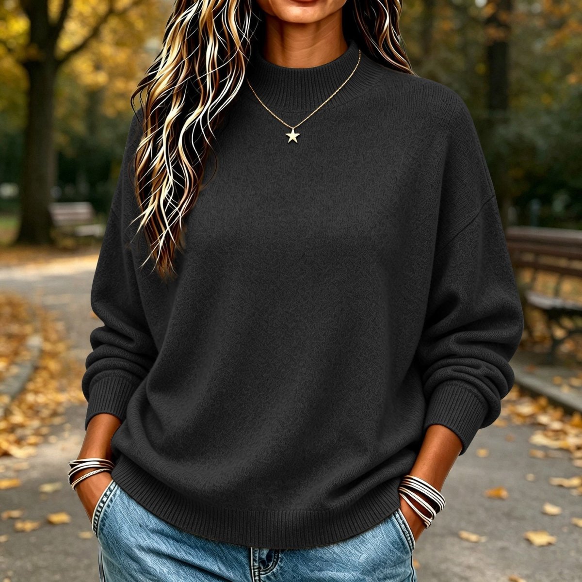 Black mock-neck sweater