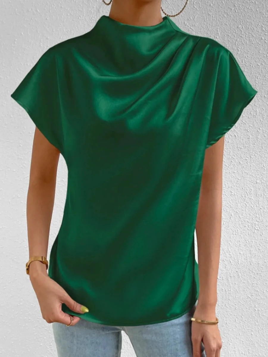 Mock Neck Short Sleeve Blouse - Wow Store