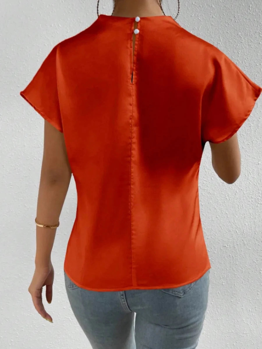 Mock Neck Short Sleeve Blouse - Wow Store