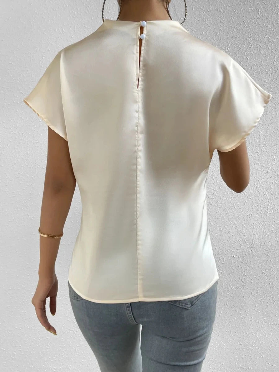 Mock Neck Short Sleeve Blouse - Wow Store