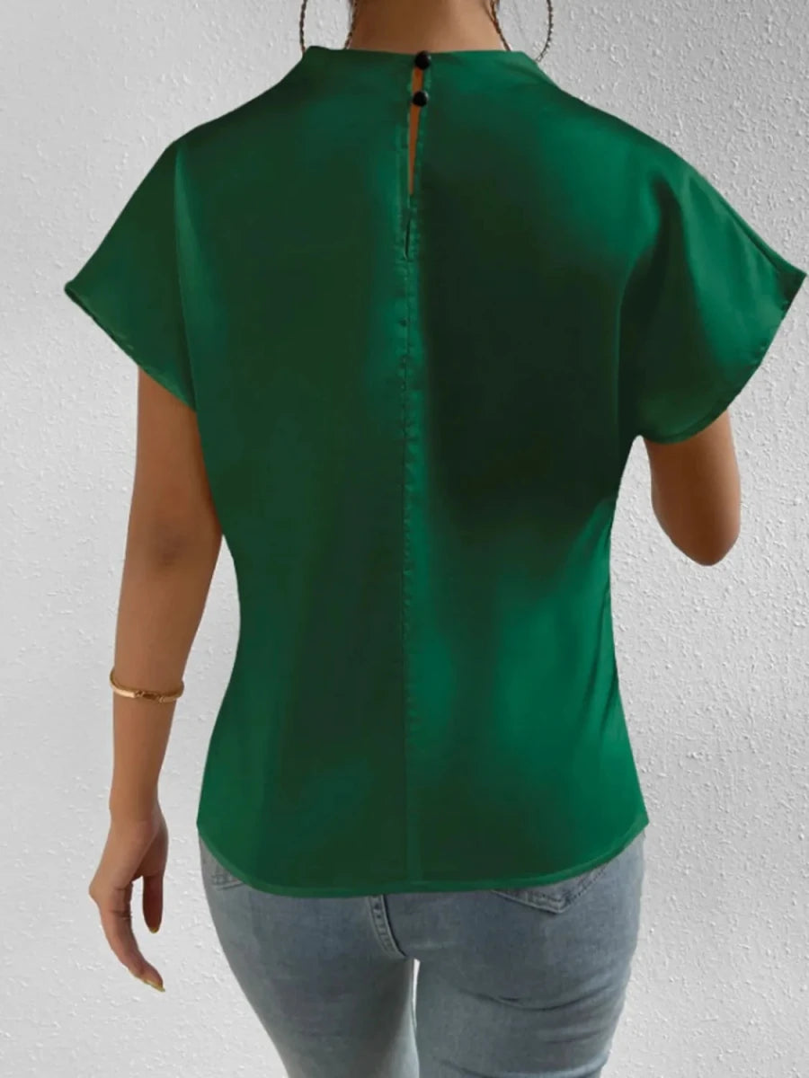Mock Neck Short Sleeve Blouse - Wow Store