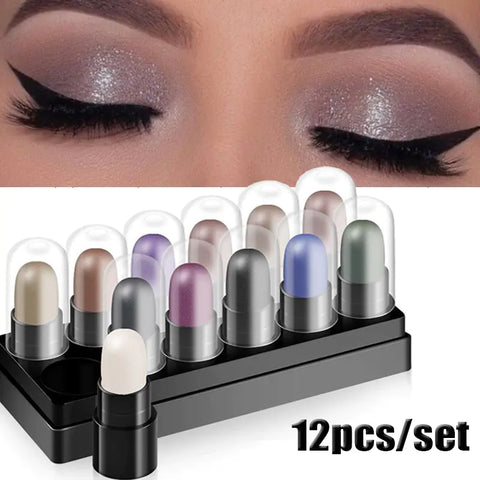 12-Color Waterproof Eyeshadow Pencil Set for Makeup