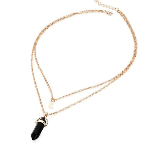 Natural stone glass hexagonal necklace European and American fashion double moon crescent bullets pendulum pendant- Wow Store