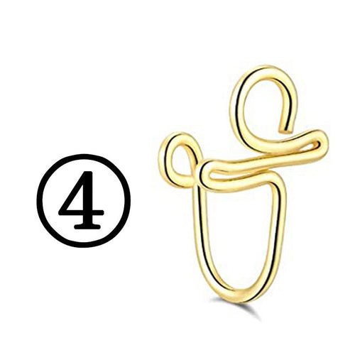 New Twisted Geometric Hollow Stainless Steel Non - hole Fake Nose - Wow Store