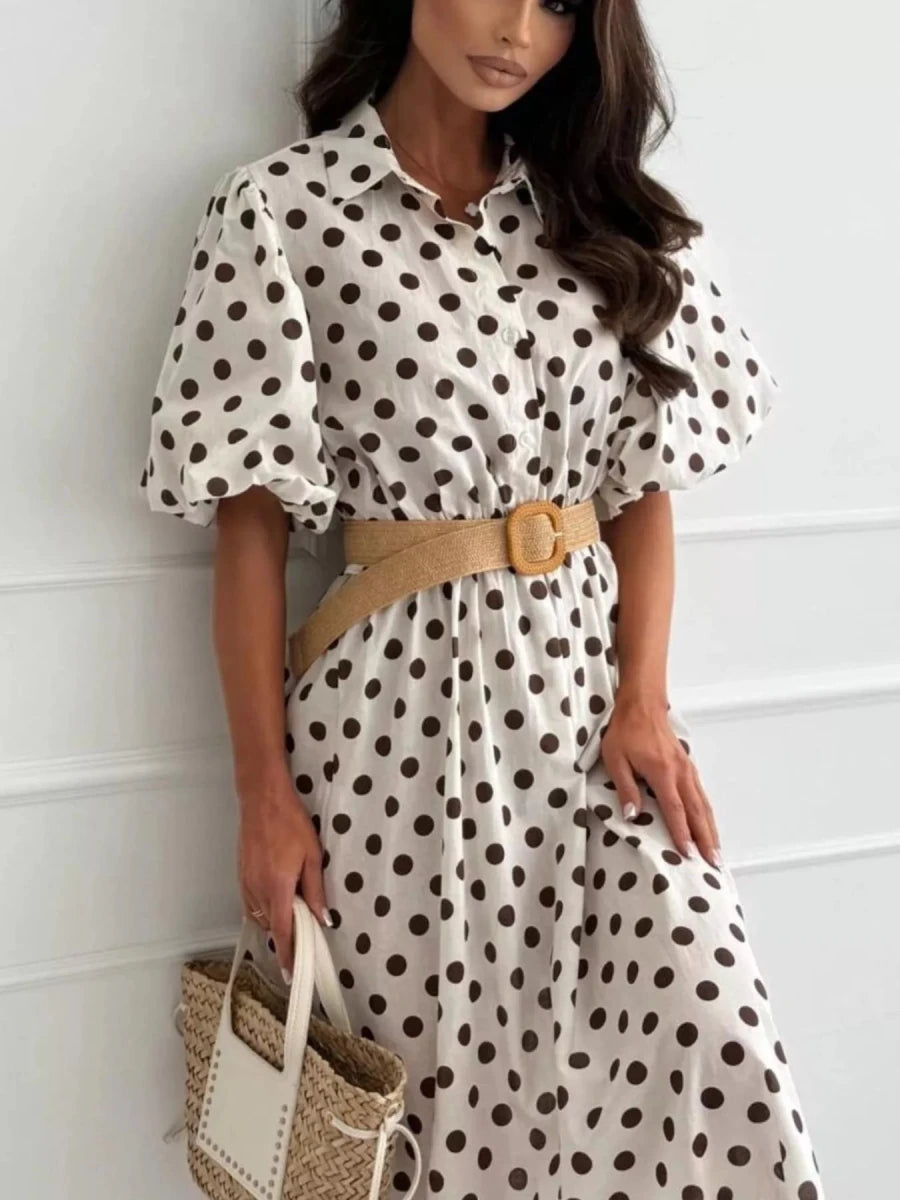 Oléna Polka Dot Puff Sleeve Midi Dress - WowStore.live