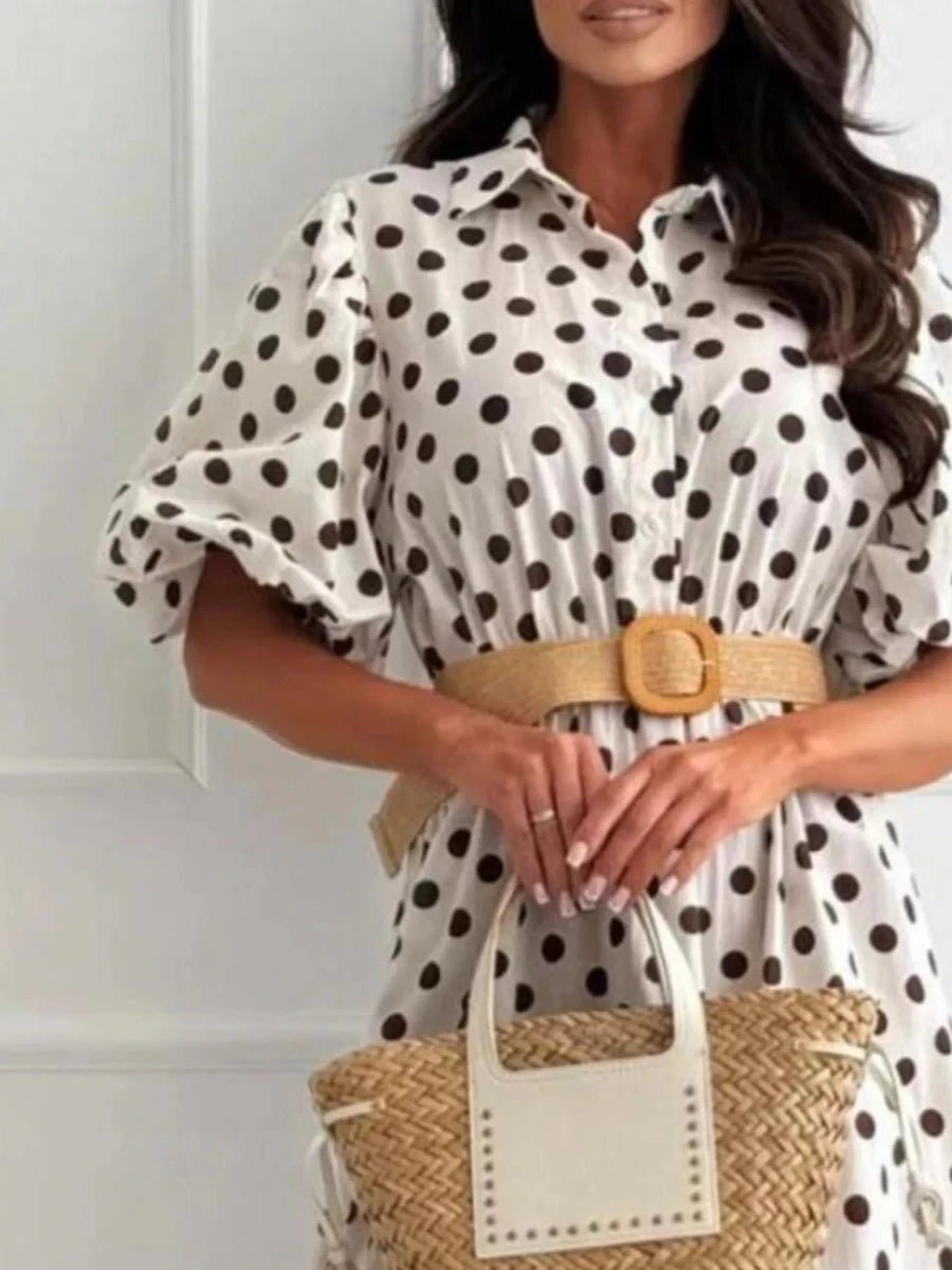 Oléna Polka Dot Puff Sleeve Midi Dress - WowStore.live