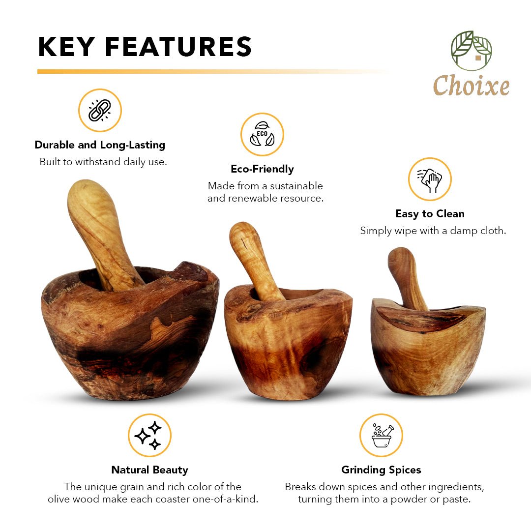 Olive Wood Rustic Mortar and Pestle - Wow Store