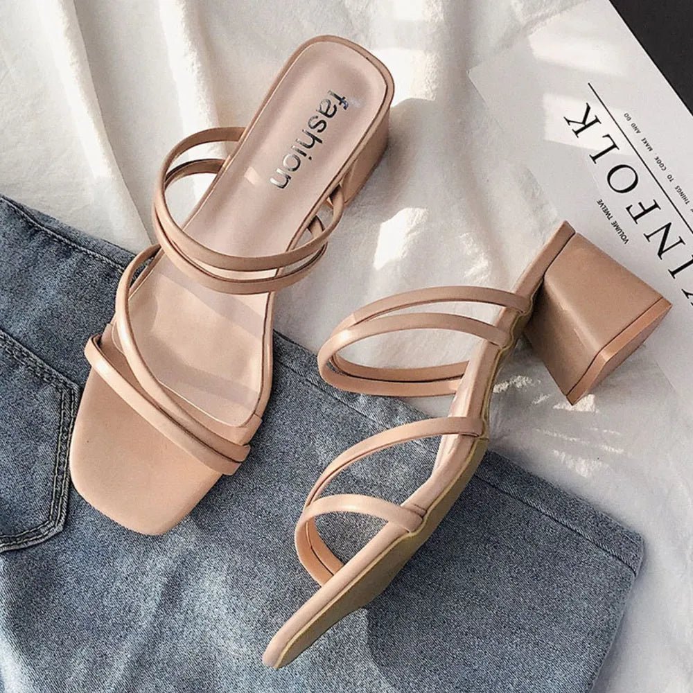 Open Toe Block Heels Sandals - Wow Store
