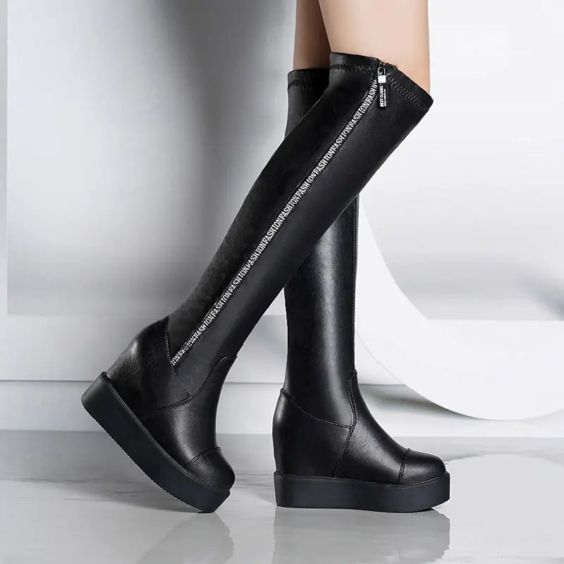 Over - the - Knee Wedge Heel Stretch Boots for Slimming - Wow Store