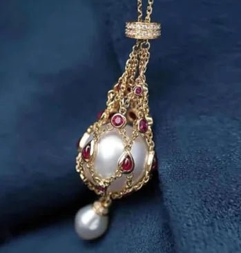 Pearl Gemstone Lavalier Pendant Necklace with Metal Net Bag - Wow Store