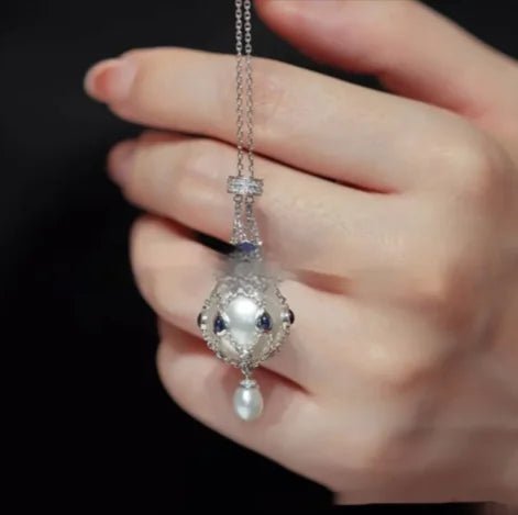 Pearl Gemstone Lavalier Pendant Necklace with Metal Net Bag - Wow Store
