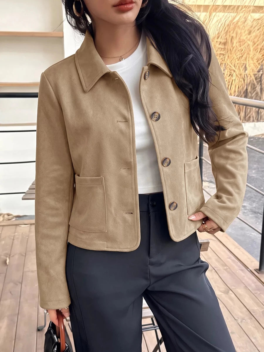Perfee Collared Neck Button-Up Jacket - WowStore.live