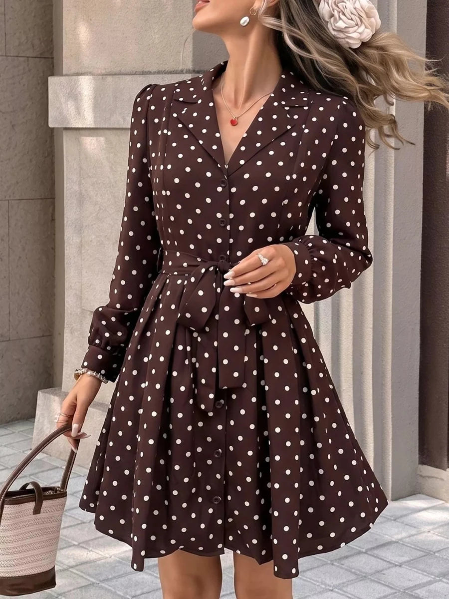 Perfee Polka Dot Long Sleeve Shirt Dress - WowStore.live