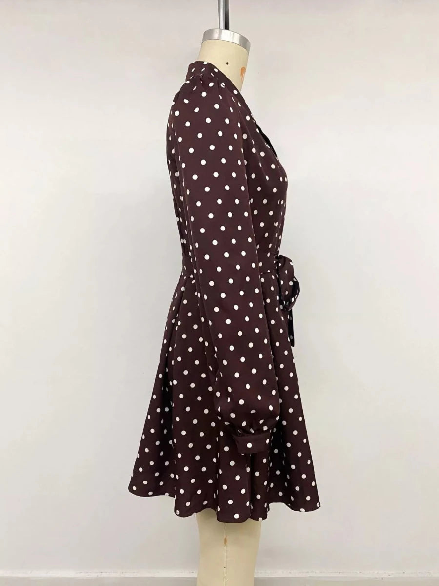 Perfee Polka Dot Long Sleeve Shirt Dress - WowStore.live