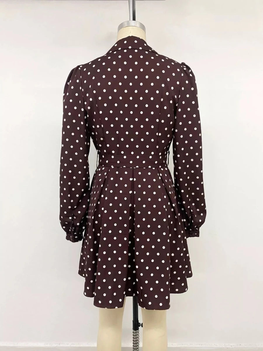 Perfee Polka Dot Long Sleeve Shirt Dress - WowStore.live