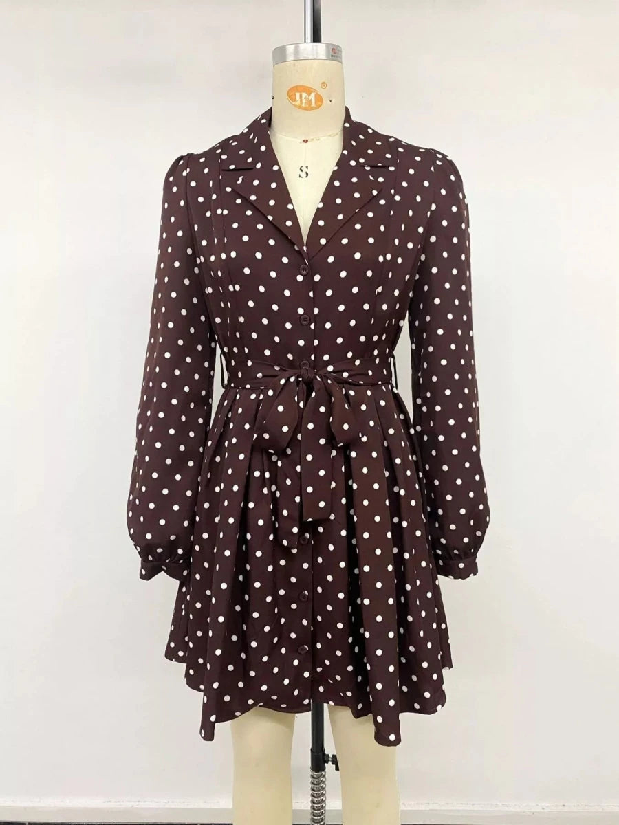 Perfee Polka Dot Long Sleeve Shirt Dress - WowStore.live