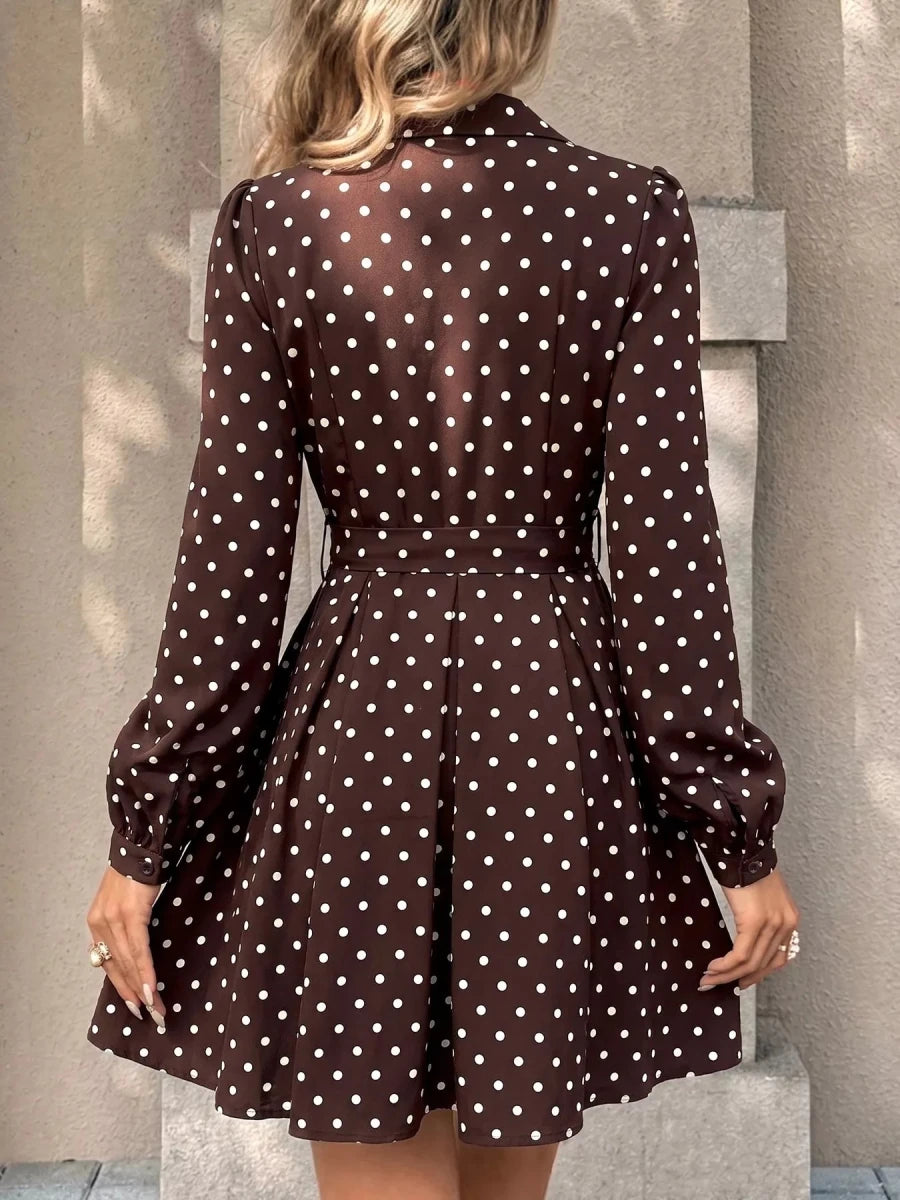 Perfee Polka Dot Long Sleeve Shirt Dress - WowStore.live