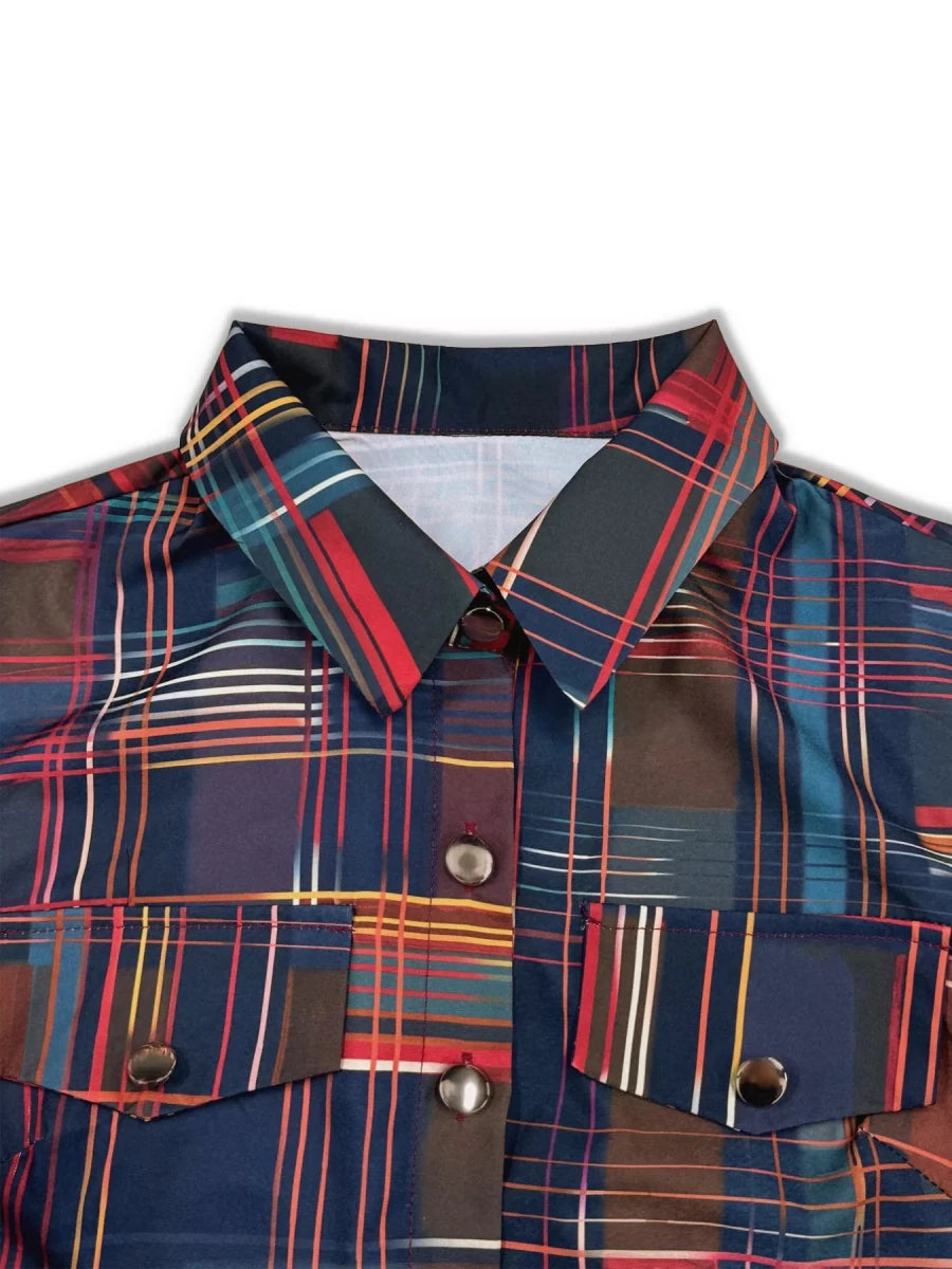 Plaid Long Sleeve Shirt Dress - Wow Store