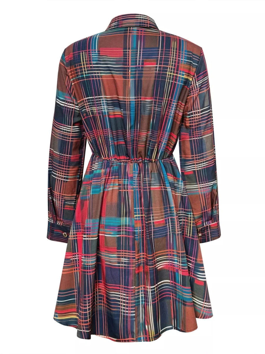 Plaid Long Sleeve Shirt Dress - Wow Store