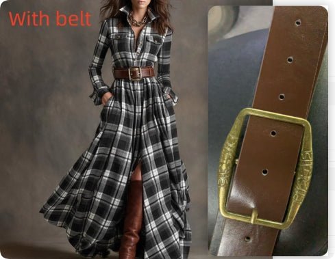Plaid Maxi Shirt Dress in black — view 2