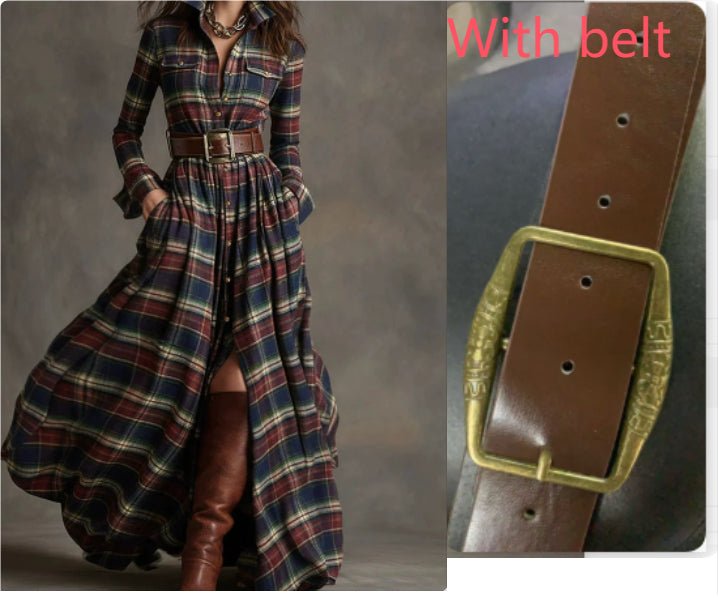 Plaid Maxi Shirt Dress in red blue