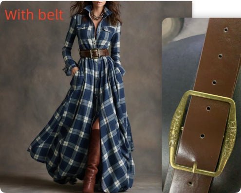 Plaid Maxi Shirt Dress in navy blue — view 2