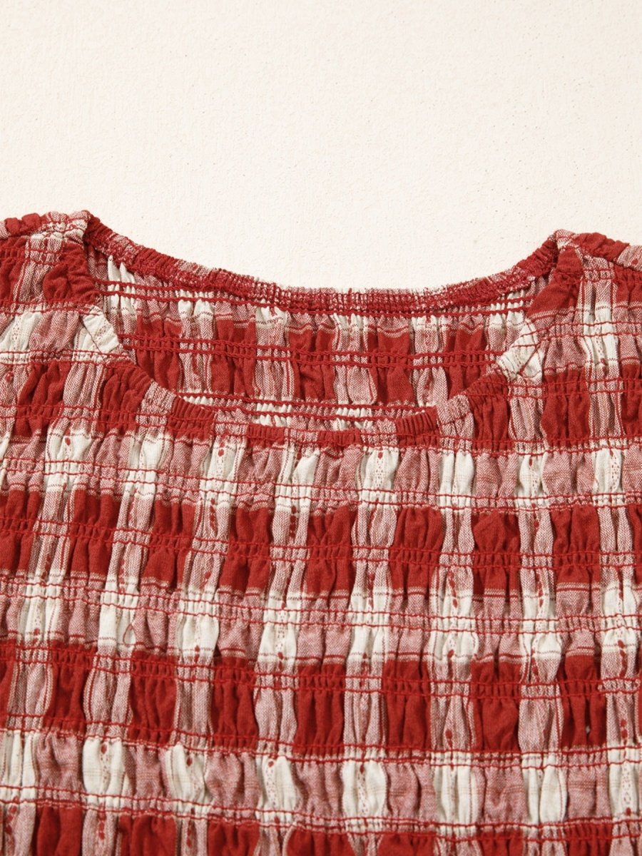 Plaid Print Smocked Puff Sleeve Mini Dress - Wow Store