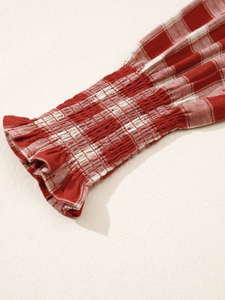 Plaid Print Smocked Puff Sleeve Mini Dress - Wow Store