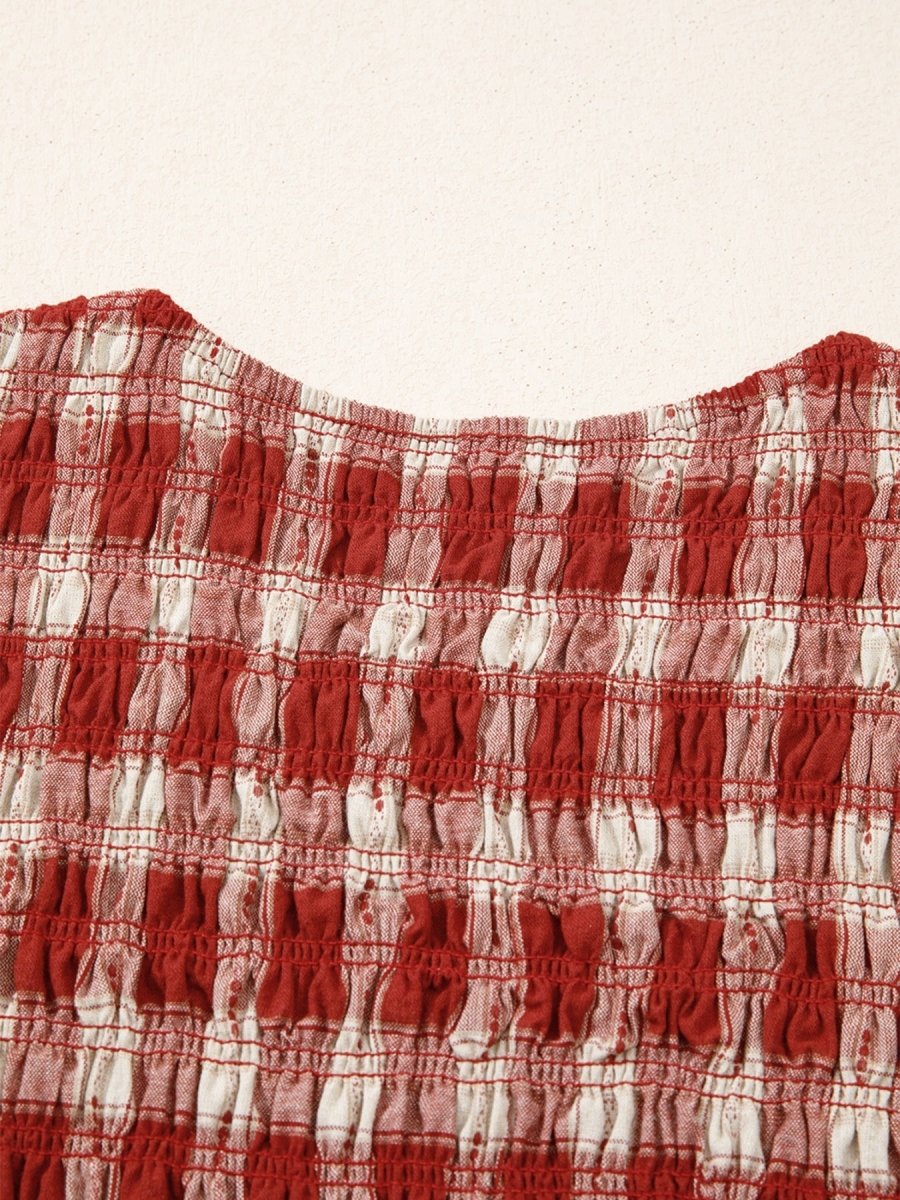 Plaid Print Smocked Puff Sleeve Mini Dress - Wow Store