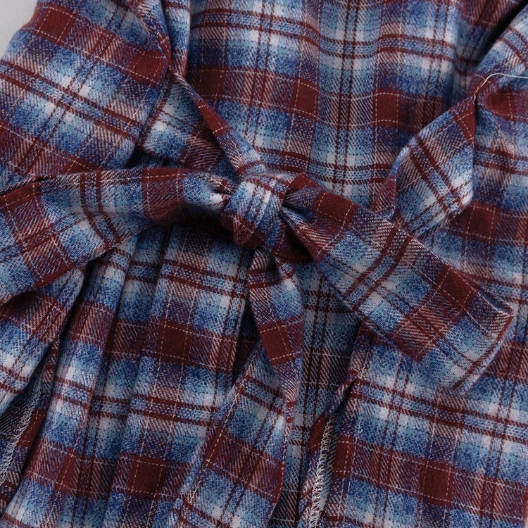 Plaid Shirt with Tie-Back Waist and Snap Buttons - WowStore.live