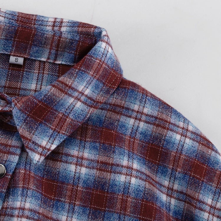 Plaid Shirt with Tie-Back Waist and Snap Buttons - WowStore.live