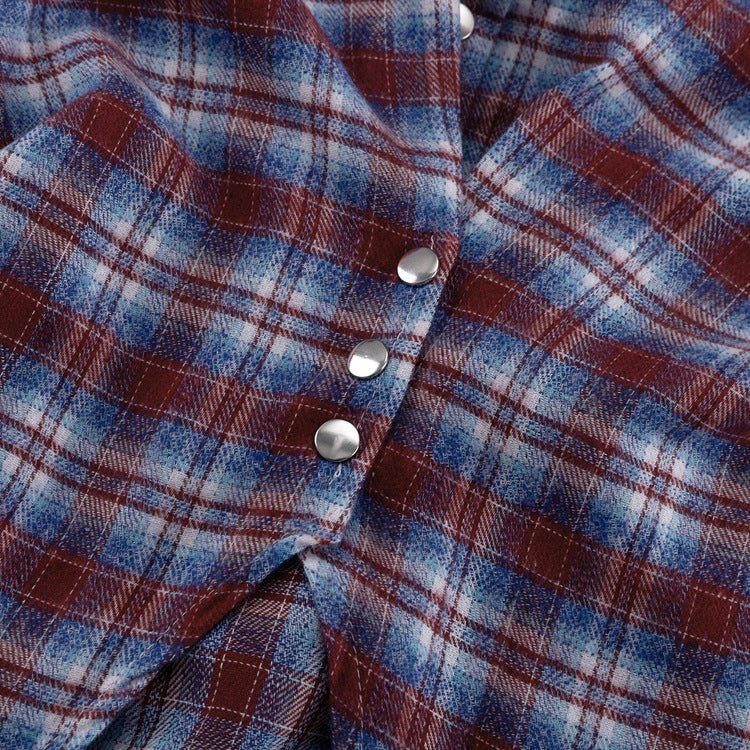 Plaid Shirt with Tie-Back Waist and Snap Buttons - WowStore.live