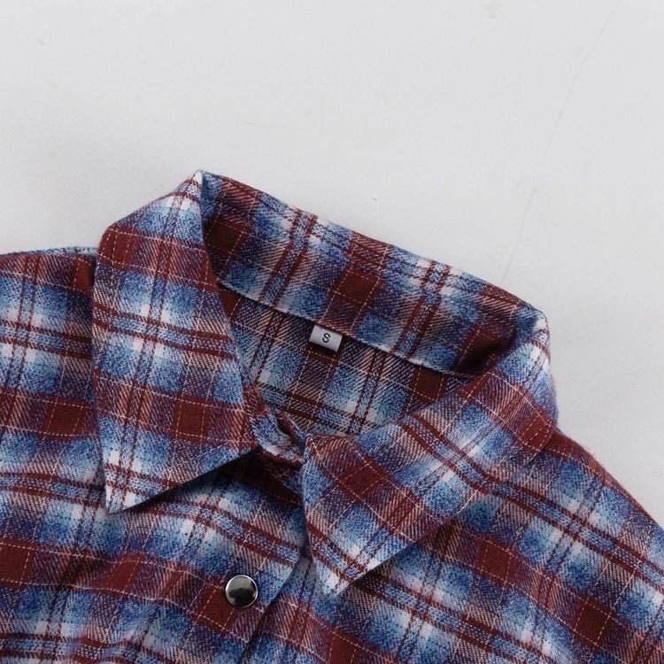 Plaid Shirt with Tie-Back Waist and Snap Buttons - WowStore.live