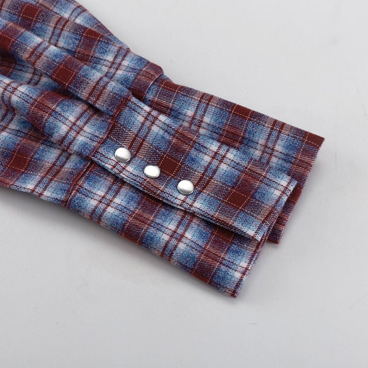 Plaid Shirt with Tie-Back Waist and Snap Buttons - WowStore.live