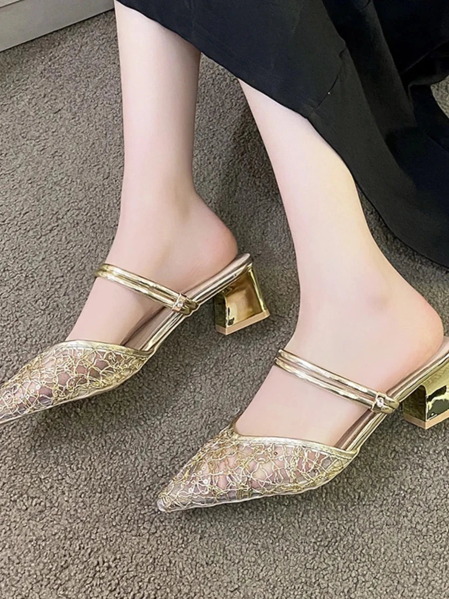 Point Toe Block Heels Sandals - Wow Store