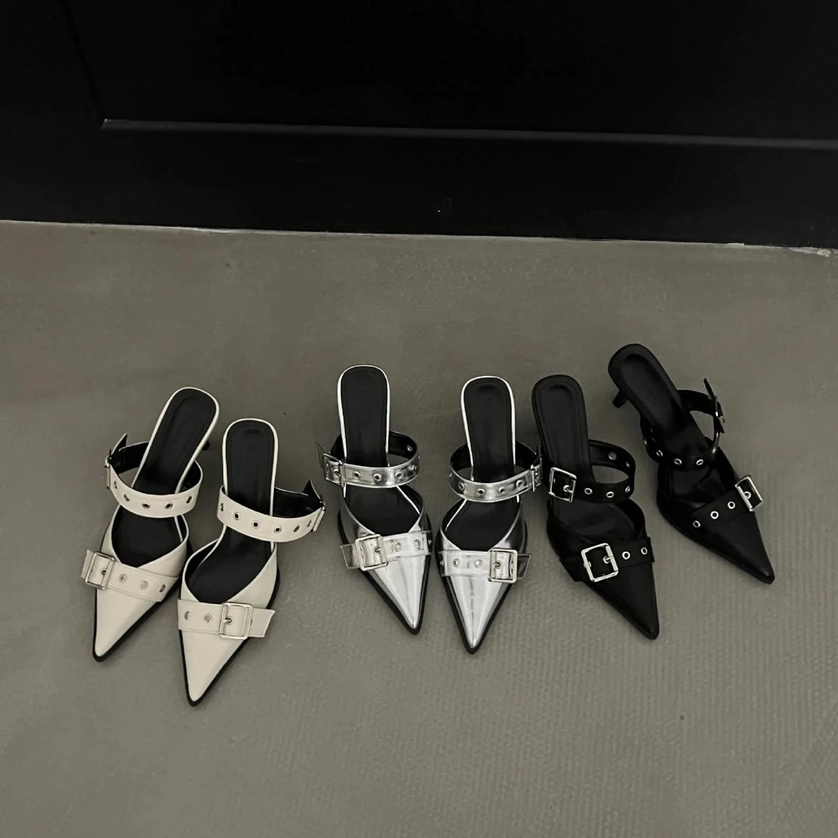 Point Toe Flare Heel Buckle Sandals - Wow Store