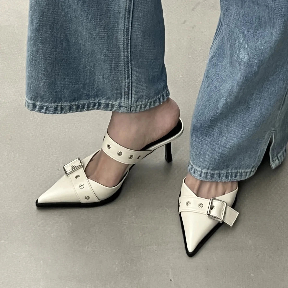 Point Toe Flare Heel Buckle Sandals - Wow Store